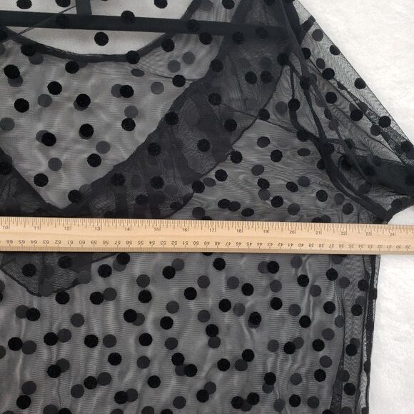 Ups & Downs Blouse Women 2X Black Sheer Polka Dot Mesh Ruffle Dark Coquette - Picture 8 of 9